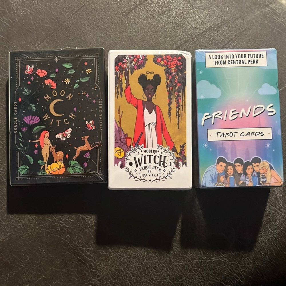 3 pack of new in wrapper Tarot Card decks -Modern Witch, Friends, and Moon Witch